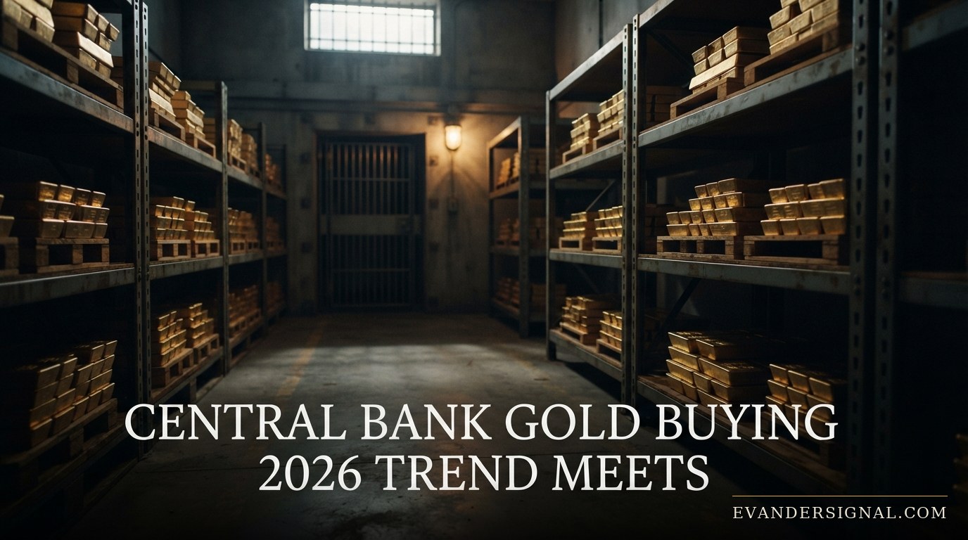 Gold bars stacked in a shadowed central bank vault, evoking reserve diversification amid geopolitical tension