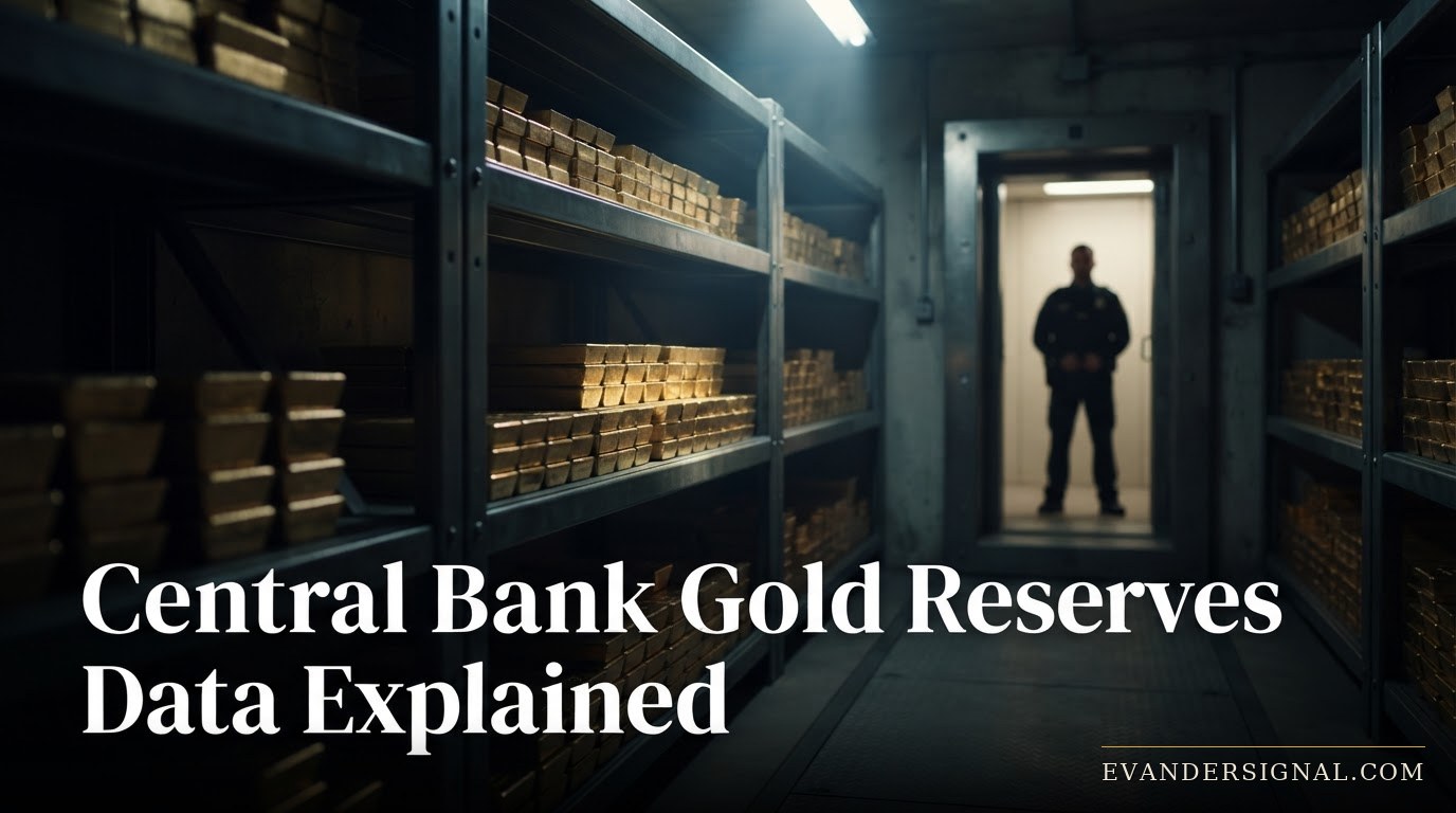 Gold bars stacked in a dimly lit central bank vault, symbolising sovereign gold reserves